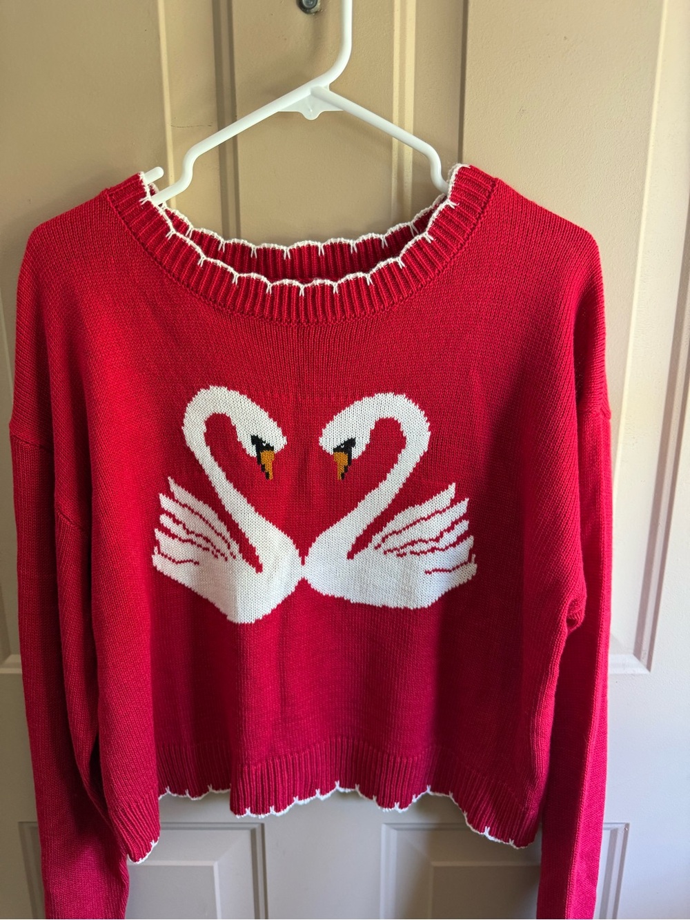 Women's Red Swan Intarsia Crewneck Sweater